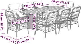 vidaXL Σετ Τραπεζαρίας Κήπου 9 τεμ. Γκρι Συνθ. Ρατάν με Μαξιλάρια