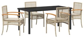 vidaXL Σέτ φαγητού για κήπο 5 pcs Μπεζ συνθετικό ρατάν