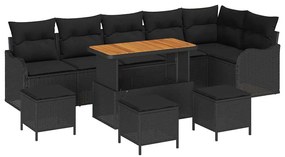 vidaXL Σετ Καναπέ Κήπου Ρυθμιζόμενο ύψος 10 pcs Μαύρο συνθετικό ρατάν