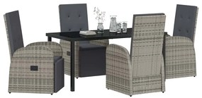vidaXL Σέτ φαγητού για κήπο με μαξιλάρι 5 pcs Γκρι συνθετικό ρατάν