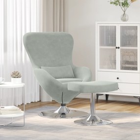 vidaXL Αυγό Καρέκλα με Υποπόδιο, Φωτεινός Γκρι, Βελούδο