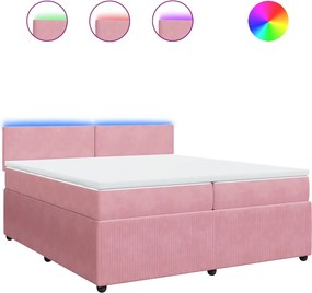 vidaXL Κρεβάτι Boxspring με Στρώμα Ροζ 200x200 εκ. Βελούδινο