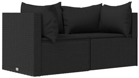 vidaXL Καναπέδες Κήπου Γωνιακοί με Μαξιλάρια 2 τεμ. Μαύρο Συνθ. Ρατάν