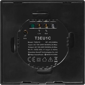 Μαύρος μονός διακόπτης SONOFF T3EU1C-TX-EU-R2 Wi-Fi Smart Wall Touch Button Switch