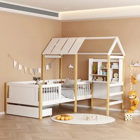 Παιδικό κρεβάτι Bedria pakoworld τ. Montessori ξύλο σε λευκή-φυσική απόχρωση 90x190εκ