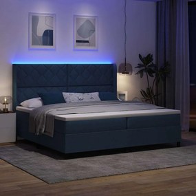 vidaXL LED Κρεβάτι με βάθρο με κεφαλάρι Μπλε 200 x 200 cm ύφασμα