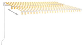 vidaXL Τέντα Συρόμενη Αυτόματη με Στύλους Κίτρινο / Λευκό 4,5 x 3 μ.
