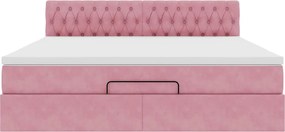 vidaXL Οθωμανικό κρεβάτι με στρώμα ροζ 160x200cm Βελούδο