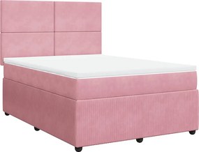 vidaXL Κρεβάτι Boxspring με Στρώμα Ροζ 160x200 εκ. Βελούδινο