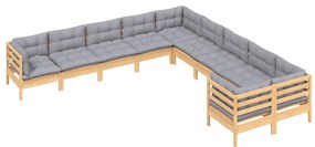 vidaXL Σαλόνι Κήπου Σετ 10 Τεμαχίων Ξύλο Πεύκου &amp; Γκρι Μαξιλάρια