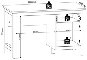 Τραπέζι γραφείου Boston CG129, Με πόρτες, Με συρτάρια, Ο αριθμός των θυρών: 1, Αριθμός συρταριών: 1, 75x120x60cm, 46 kg, Larico πεύκο, Sibu πεύκο