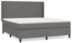 Κρεβάτι Boxspring με Στρώμα Γκρι 160x200εκ. από Συνθετικό Δέρμα - Γκρι