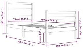 vidaXL Σκελετός Κρεβ. Χωρίς Στρώμα Λευκό 75x190 εκ Μασίφ Πεύκο