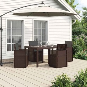 vidaXL Σέτ φαγητού για κήπο με μαξιλάρι 5 pcs Καφέ και Ανθρακί PP