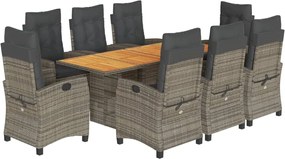 vidaXL Σετ Τραπεζαρίας Κήπου 9 τεμ. Γκρι Συνθ. Ρατάν με Μαξιλάρια