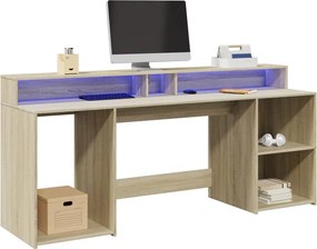 vidaXL Γραφείο με LED Sonoma δρυς 200x55x91 εκ. Επεξεργ. Ξύλο