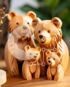 Intra Συλλεκτικό Ξύλινο Παζλ Plywood  4mm - Ξύλινα ειδώλια αρκούδας Σε Ξύλινο Κουτί - Διαστάσεις: 10x10 cm – 25 κομμάτια