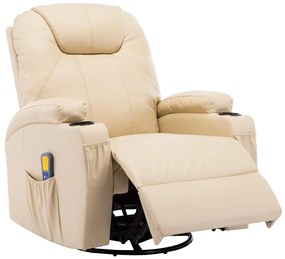 vidaXL Πολυθρόνα Μασάζ Ανακλινόμενη Κρεμ από Συνθετικό Δέρμα