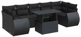 vidaXL Σαλόνι Κήπου 8 Τεμαχίων Μαύρο από Συνθετικό Ρατάν με Μαξιλάρια