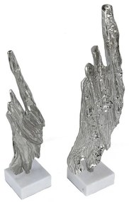 Artekko Statuaries Γλυπτό από Αλουμίνιο/Μάρμαρο Λευκό/Ασημί Σετ/2 (28x28x3)cm