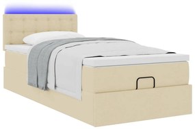 vidaXL Οθωμανικό κρεβάτι με στρώμα & LEDs Cream 90x190cm ύφασμα