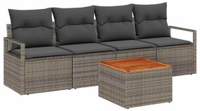 vidaXL Σετ Καναπέ Κήπου με μαξιλάρι 5 pcs Γκρι Πολυ ράταν