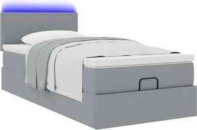 vidaXL Οθωμανικό κρεβάτι με στρώμα &amp; LEDs Ανοιχτό γκρι Ύφασμα