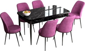 Extendable Dining Table &amp; Chairs Set (7 Pieces) Han - Black Marble, Purple Black Marble
Purple