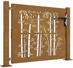 vidaXL Πόρτα Κήπου από Μπαμπού με Σχέδιο Ατσάλι Corten 100x100 εκ.