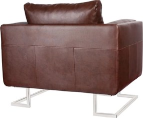 vidaXL Πολυθρόνα Cube Καφέ από Συνθετικό Δέρμα με Πόδια Χρωμίου