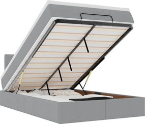 vidaXL Οθωμανικό κρεβάτι με στρώμα &amp; LEDs Ανοιχτό γκρι Ύφασμα