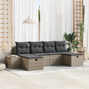 vidaXL Σετ 6 Τεμαχίων Καναπέ Κήπου με Μαξιλάρια Γκρι Πολυ Ρατάν