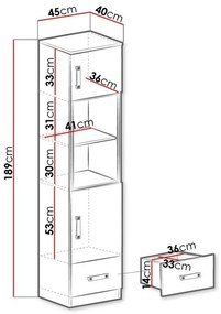 Βιβλιοθήκη Akron K104, Με συρτάρια, Με πόρτες, Κλειστό, Πλαστικοποιημένη μοριοσανίδα, Ο αριθμός των θυρών: 2, Αριθμός συρταριών: 1, 189x45x40cm