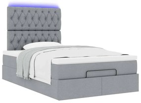 vidaXL Οθωμανικό κρεβάτι με στρώμα &amp; LEDs Ανοιχτό γκρι Ύφασμα