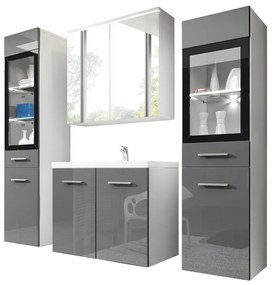 Σετ μπάνιου Sarasota 140, 120x35cm, 67 kg, Γυαλιστερό γκρι, Άσπρο, Πλαστικοποιημένη μοριοσανίδα, Καθρέφτης, Στυλ: Μοντέρνο, Ξεχωριστά μέρη, Γκρι