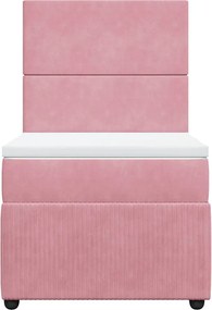 vidaXL Κρεβάτι Boxspring με Στρώμα Ροζ 80 x 200 εκ. Βελούδινο