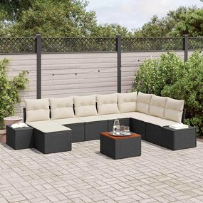 vidaXL Σετ Καναπέ Κήπου με μαξιλάρι 9 pcs Μαύρο Πολυ ράταν