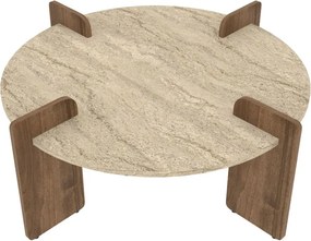 Τραπεζάκι Σαλονιού Τραβερτίνη / Καρυδί BRAEBRO 90x90x35