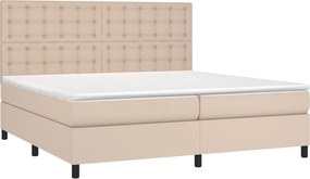 vidaXL Κρεβάτι Boxspring Στρώμα&amp;LED Καπουτσίνο 200x200 εκ. Συνθ. Δέρμα