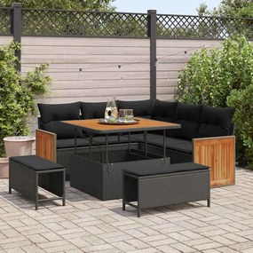 vidaXL Σετ Καναπέ Κήπου με μαξιλάρι 8 pcs Μαύρο 100 x 100 x 71 cm