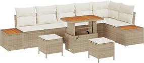 vidaXL Σετ Καναπέ Κήπου με μαξιλάρι 9 pcs Μπεζ Πολυ ράταν