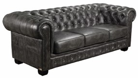 Καναπές Τριθέσιος CHESTERFIELD 689 Δέρμα Antique Grey 201x92x72cm