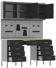 vidaXL Ντουλάπα Εργασίας με συρτάρι 8 pcs Μαύρο 150 x 55 x 200 εκ