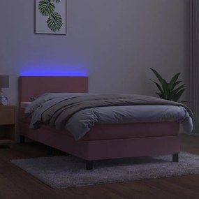 Κρεβάτι Boxspring με Στρώμα &amp; LED Ροζ 100x200 εκ. Βελούδινο - Ροζ