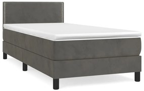 Κρεβάτι Boxspring με Στρώμα Σκούρο Γκρι 90x200 εκ. Βελούδινο - Γκρι