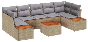 vidaXL Σετ Καναπέ Κήπου με μαξιλάρι 8 pcs Μπεζ Πολυ ράταν