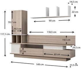 Σύνθεση τηλεόρασης Almeria Megapap από μελαμίνη χρώμα λευκό - cordoba 149x29,5x117εκ.