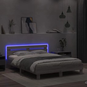 vidaXL Πλαίσιο Κρεβατιού με Κεφαλάρι/LED Γκρι Sonoma 150x200 εκ.