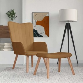 vidaXL Πολυθρόνα Relax Καφέ Βελούδινη με Σκαμπό