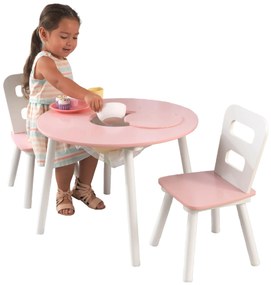 Τραπεζαρία KidKraft Round Table and 2 Chair Set-Λευκό / Ροζ